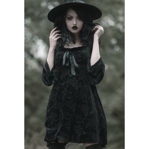 Moon Rose Bat Gothic Velvet Witch Vampire Dress